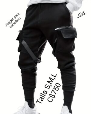 Jogger para caballero color negro estilo cargo con correas