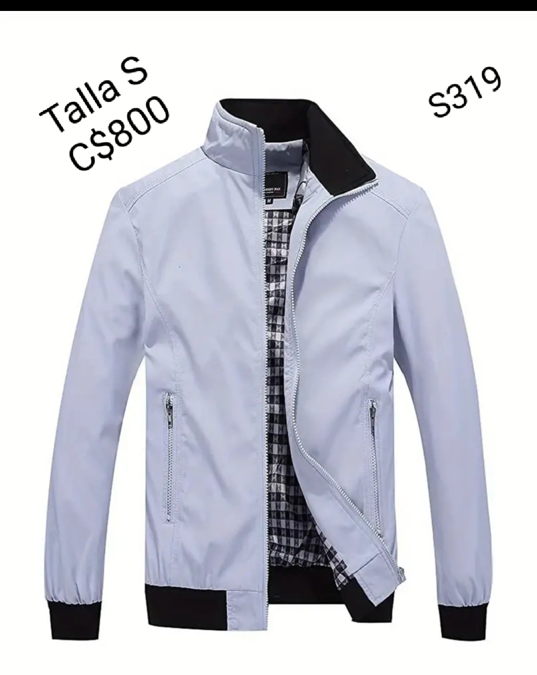 Chaqueta para hombre color gris claro con forro de cuadros
