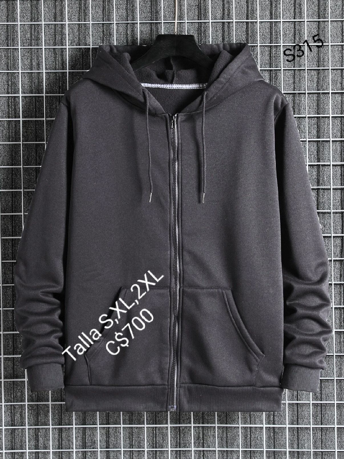 Sudadera con capucha y ziper color gris oscuro para hombre