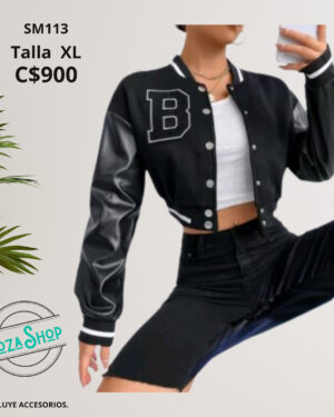 Chaqueta con mangas de cuero sintético,--SM113