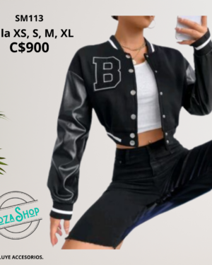 Chaqueta con mangas de cuero sintético,--SM113