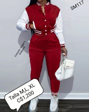 Conjunto Jogger con chaqueta color rojo con blanco