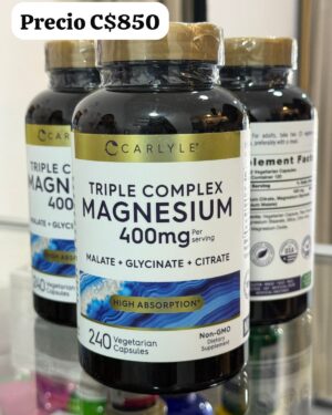 Triple Magnesio Complex 400 mg Malate, Glicinato y Citrato.