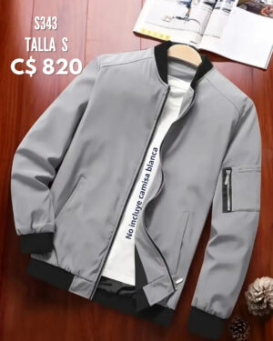 Chaqueta color gris claro con ziper en brazo derecho--S343