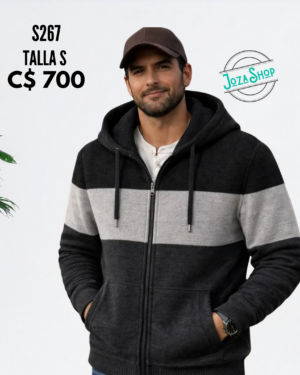 Chaqueta negra con franja gris con ziper - S267