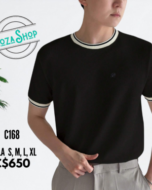 Camisa negra con líneas beige - C168