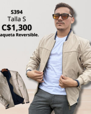 Chaqueta reversible beige con azul.--S394