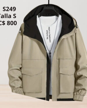 Chaqueta caqui con bordes negros estilo impermeable - S249