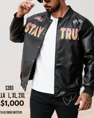 Chaqueta de cuero sintético.--S393